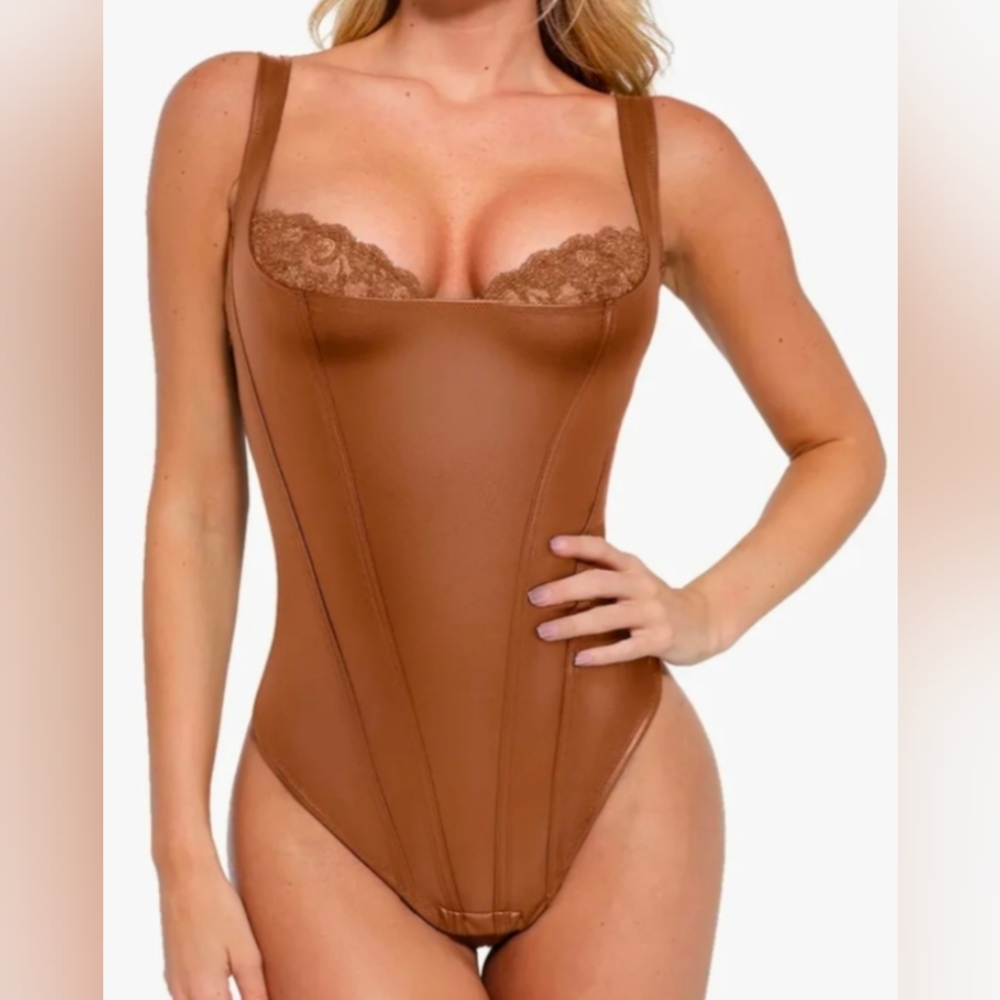 Brown Bodysuit with Lace Detail